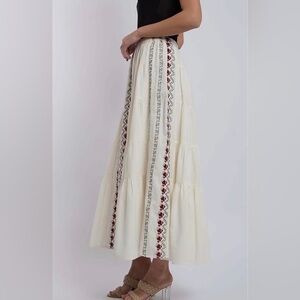 Zara Embroidered Cream Maxi Skirt